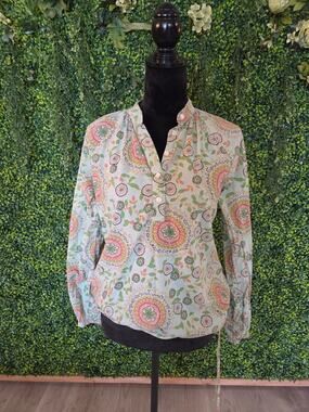 Gap Green Floral Mandala Medallion Henley Neck Raglan
